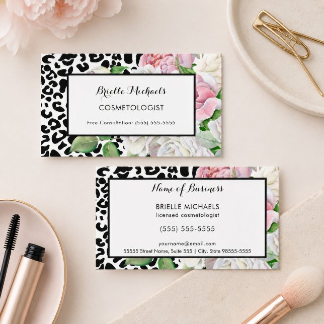 Leopard Floral Kosmetolog Visitkort (Skapare uppladdad)