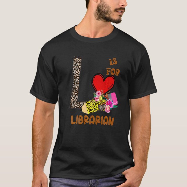Leopard Flowers Pencil Librarian T Shirt (Framsida)