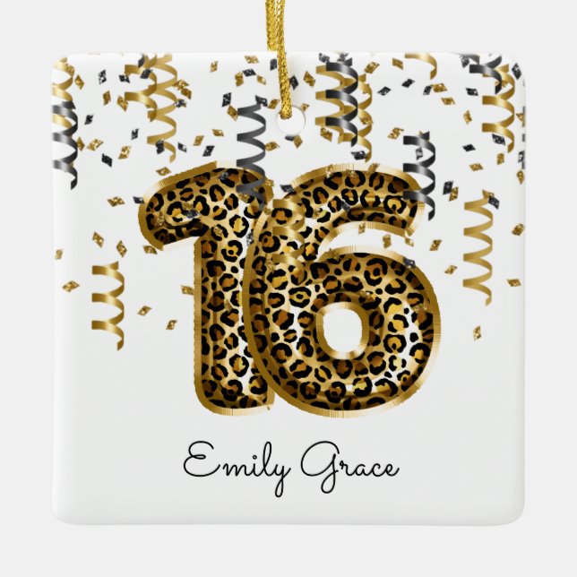 Leopard Foil 16 Birthday Balloons Photo Gift Tonår Julgransprydnad Keramik (Framsida)