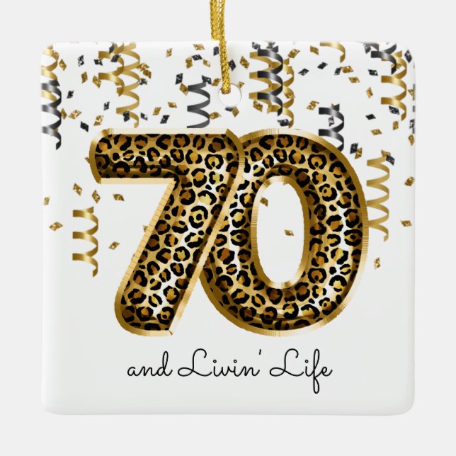 Leopard Foil Birthday Bubons 70 Livin Life Photo Julgransprydnad Keramik (Framsida)