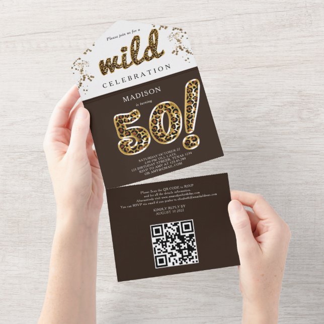 Leopard Folieballong 50-årsdag QR-kod RSVP Al (Avrivbar del)