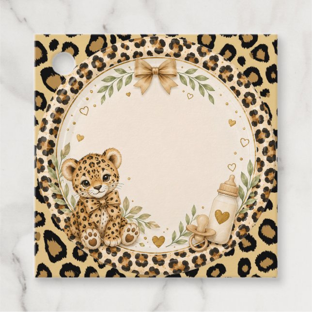 Leopard för baby shower gåvor etiketter (Framsida)