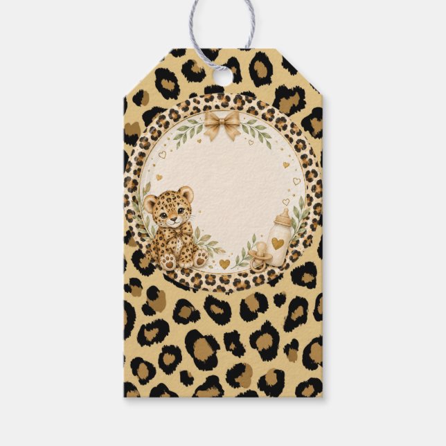 Leopard för baby shower presentetikett (Framsidan)