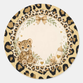 Leopard för baby shower runt klistermärke