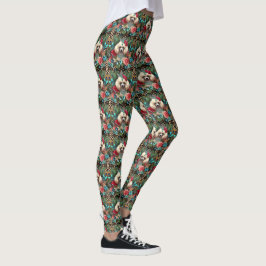 Leopard för Blommigten Leging White Pudel Leggings