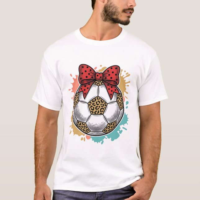 Leopard Fotboll Bow Vintage Gravyr T-Shirt Design_ (Framsida)
