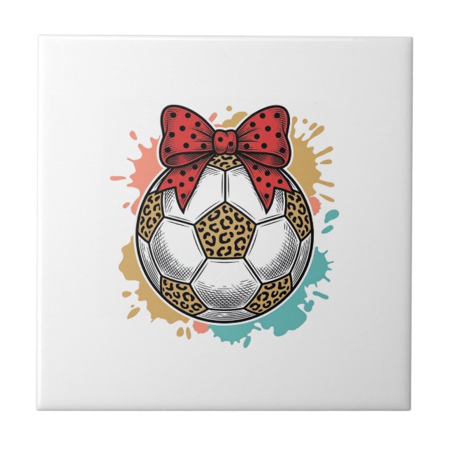Leopard Fotboll Bow Vintage Gravyr Tröja Design_ Kakelplatta (Framsidan)