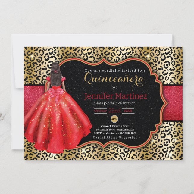 Leopard-foto quinceañera-inbjudan kort (Framsida)