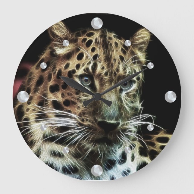 Leopard Fractal Wall Clock Stor Klocka (Framsida)