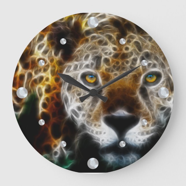 Leopard Fractal Wall Clock Stor Klocka (Framsida)