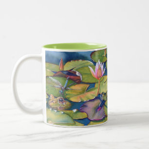 Leopard Frogs Lily Dynors Pond Watercolor Art Två-Tonad Mugg