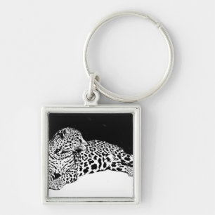 Leopard Fyrkantig Silverfärgad Nyckelring