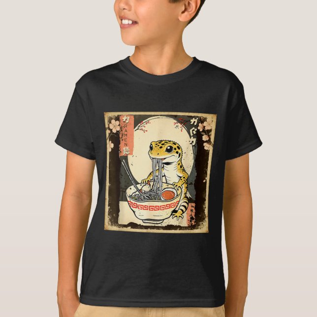 Leopard Gecko Lizard Ramen Crested Gecko Japanese  T Shirt (Framsida)