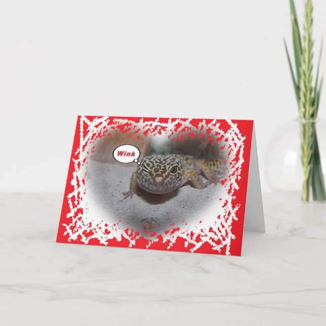 Leopard Gecko Lizard Winking Valentiness Card Helgkort (Framsida)