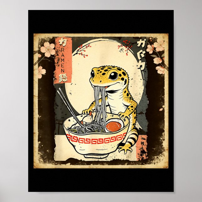Leopard Gecko Ödla Ramen Crested Gecko Japansk  Poster (Framsidan)