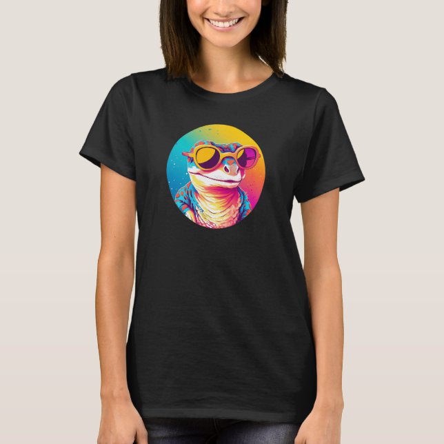Leopard Gecko Reptile Wearing Sunglasses Retro T Shirt (Framsida)