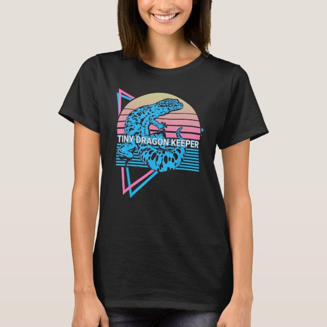 Leopard Gecko Retro Tiny Dragon Keeper T Shirt (Framsida)