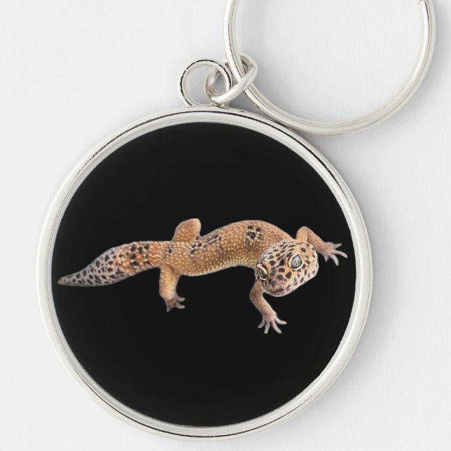  Leopard Gecko  Rund Silverfärgad Nyckelring (Framsidan)