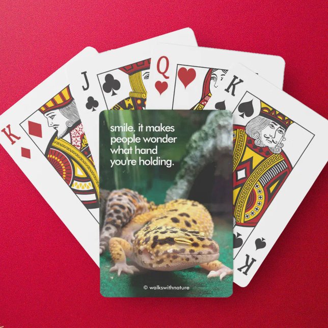 Leopard Gecko Smiles för Paparazzi Casinokort (Funny Leopard Gecko Smiles for the Paparazzi Playing Cards Cover Photo)