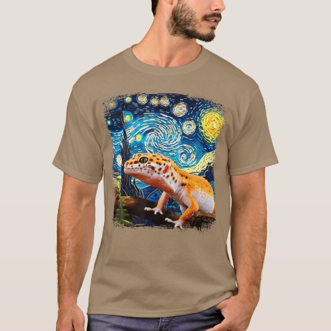 Leopard Gecko Starry Night Van Gogh Gifts for Men  T Shirt (Framsida)