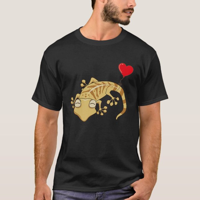 Leopard Gecko With Heart Balloon Valentines Day Lo T Shirt (Framsida)