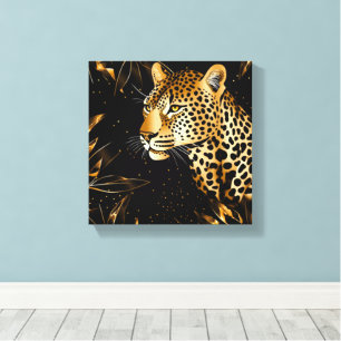 Leopard Gepard Djur Svart Guld Canvastryck