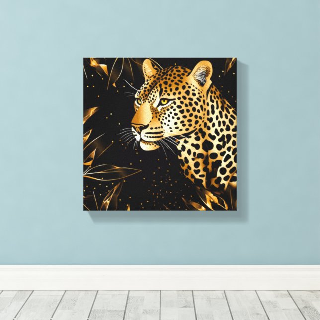 Leopard Gepard Djur Svart Guld  Canvastryck (Insitu (trägolv))