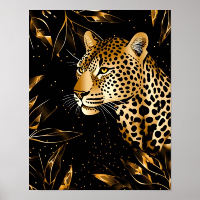 Leopard Gepard Djur Svart Guld  Poster (Framsidan)