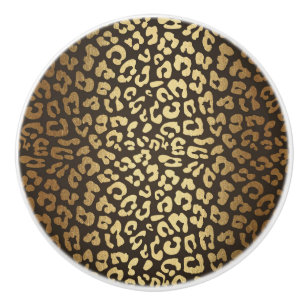 Leopard Gepard Djurhud Tryck Modern Glam Guld Knopp