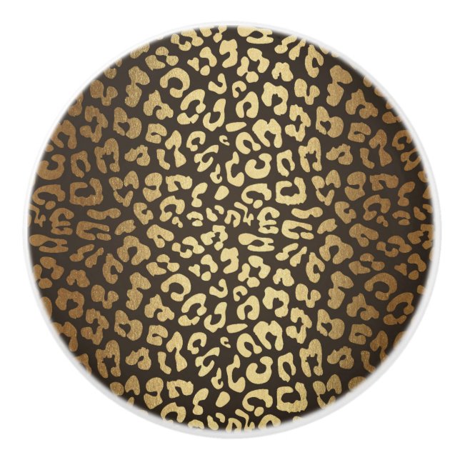 Leopard Gepard Djurhud Tryck Modern Glam Guld Knopp (Framsidan)