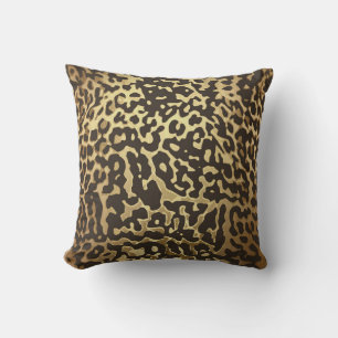 Leopard Gepard Djurhud Tryck Modern Glamour Guld Kudde