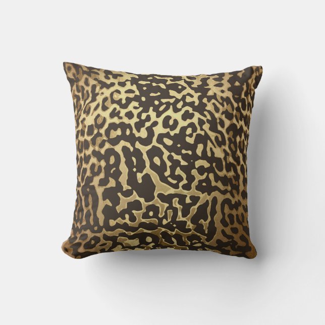 Leopard Gepard Djurhud Tryck Modern Glamour Guld Kudde (Framsida)