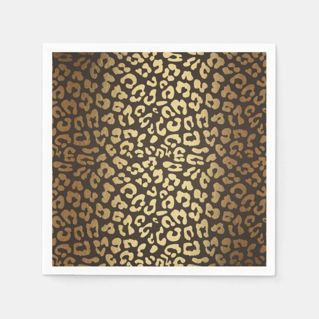 Leopard Gepard Djurhud Tryck Modern Glamour Guld Pappersservett (Framsidan)