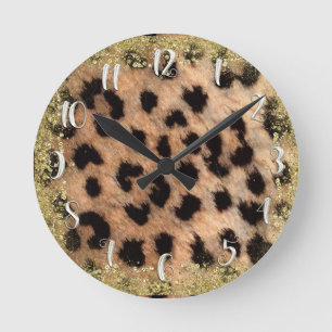 Leopard Gepard Djurtryck Guld Glitter Modern Rund Klocka