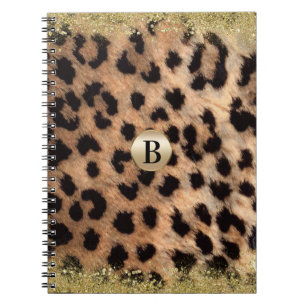 Leopard Gepard Djurtryck Guld Glitter Modernt Anteckningsbok Med Spiral