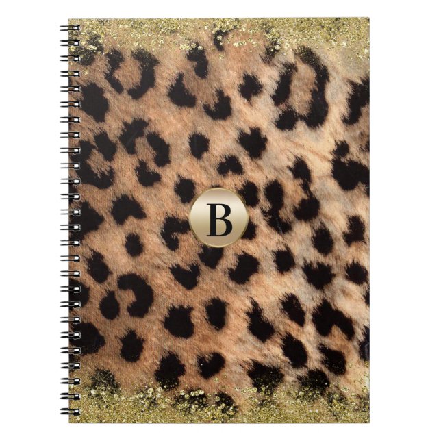 Leopard Gepard Djurtryck Guld Glitter Modernt Anteckningsbok Med Spiral (Framsidan)