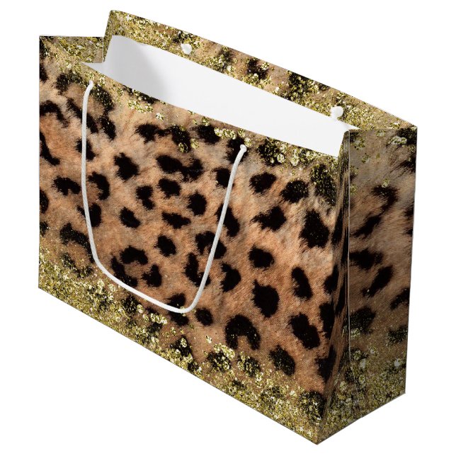 Leopard Gepard Djurtryck Guld Glitter Trendig (Framsidan Vinklad)
