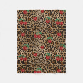 Leopard Gepard Djurtryck Röd Körsbärsmönster Fleecefilt