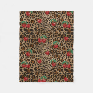 Leopard Gepard Djurtryck Röd Körsbärsmönster Fleecefilt