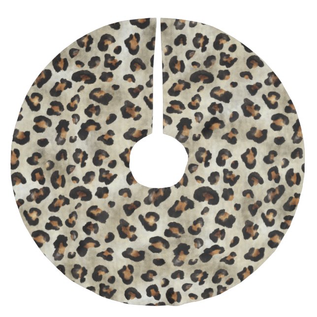 Leopard Gepard Djurtrycksmönster Beige Brun Julgransmatta Borstad Polyester (Framsidan)