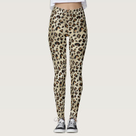 Leopard Gepard Djurtrycksmönster Beige Brun Leggings