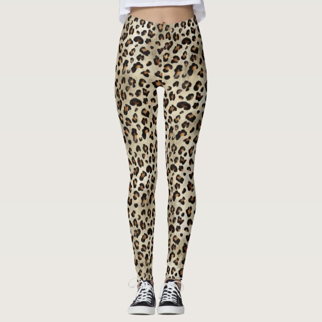 Leopard Gepard Djurtrycksmönster Beige Brun Leggings (Framsida)