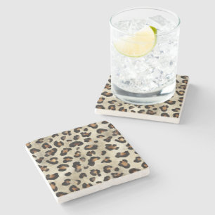 Leopard Gepard Djurtrycksmönster Beige Brun Stenunderlägg