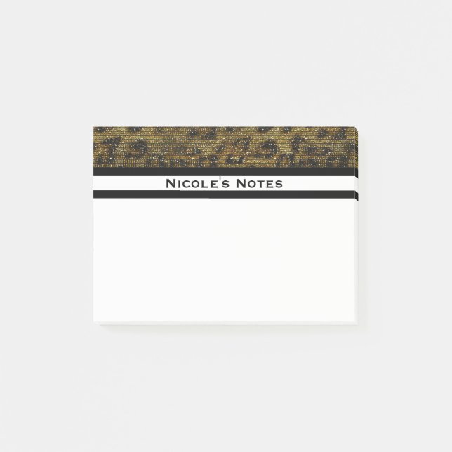 Leopard Gepard Glitter Glamour Trendig Personlig Post-it Block (Framsida)