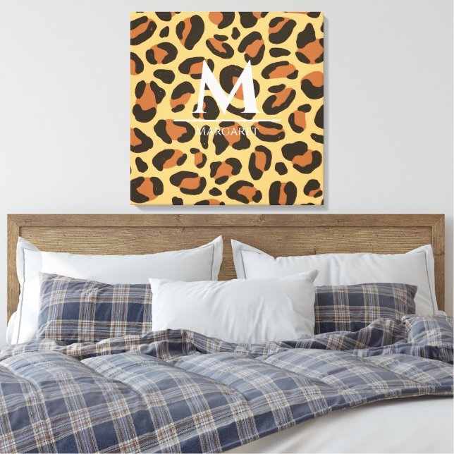 Leopard Gepard Monogram Sträckt Canvastryck (Insitu (sovrum))