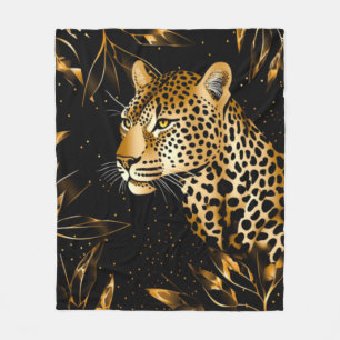 Leopard Gepard Svart Guld Djungel Safari Löv Fleecefilt