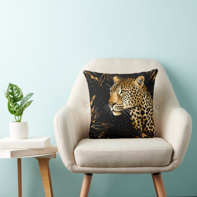 Leopard Gepard Svart Guld Djungel Safari Löv Kudde (Stol)