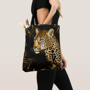 Leopard Gepardtryck Svart Guld Djungelblad Tygkasse