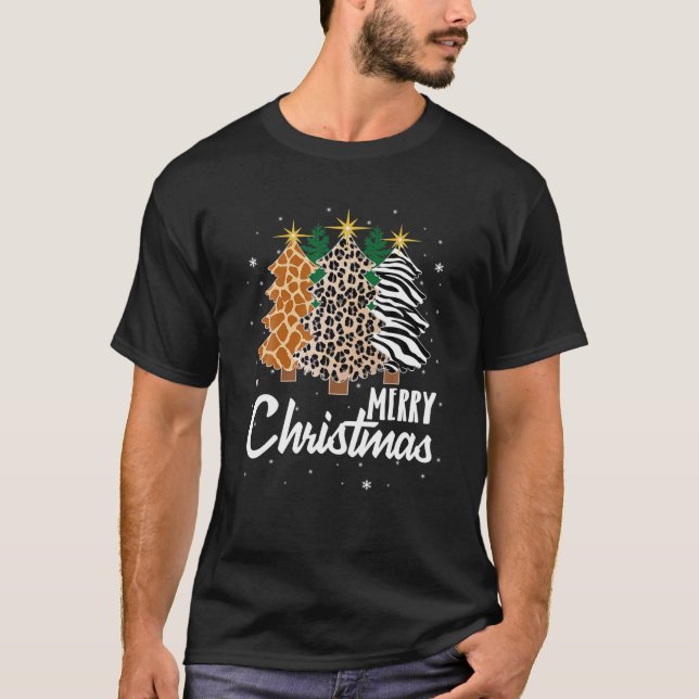 Leopard Giraffe Zebra Träd jul Snö Gift för T Shirt (Framsida)