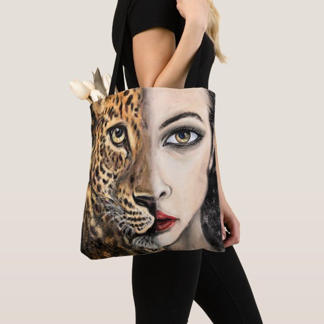 Leopard Girl Tote Bag Tygkasse (Närbild)
